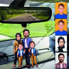 Ikiz Çocuk Temalı Ahşap Araba Dikiz Aynası Süsü, Sevimli ve Renkli Tasarım