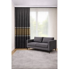 Perde Merkezi Fas Gri Gold Fon Perde Salon ve Misafir Odalarına Uygun 1/3 Sık Pileli Tek Kanat Lüks Modern Fon Perde