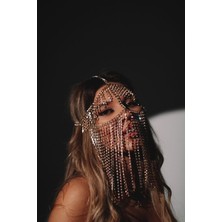 Ravinity Kristal Zirkon Taşlı Yüz Peçesi, Dansöz Oryantal Yüz Aksesuarı