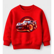 Efendioğlu Design Sweatshirt Alevli Şimşek Mcqueen Baskılı Pamuklu 3 Iplik Çocuk Sweatshirt