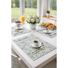 Rona Home Yeşil Retro Desenli Pamuklu Kumaş Amerikan Servis - 30X40 cm Supla 6 Lı Set