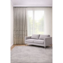 Perde Merkezi Flamingo Krem Gold Fon Perde Salon ve Misafir Odalarına Uygun 1/3 Sık Pileli Tek Kanat Lüks Modern Fon Perde