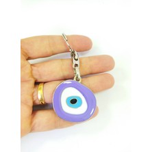 Mor Nazar Boncuk Temalı Metal Anahtarlık ve Araba Süsü Seti