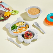 Ayıcık Şekilli 3 Bölmeli 4 Parça Bebek & Çocuk Mama Seti – Mama Tabağı ve Çorba Kasesi Beslenme Kabı
