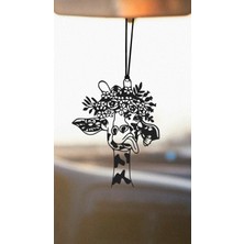 Sevimli Zürafa Dikiz Aynası Süsü, Metal Çiçekli ve Taçlı Tasarım