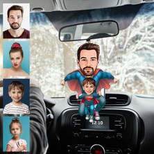 Ahşap Araba Dikiz Aynası Süsü, Baba ve Oğul Süpermen Temalı Tasarım