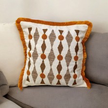 Mutlu Köşe Kenarı Püsküllü Keten Pamuk Kumaş Saçaklı Panç Kırlent Kılıfı (Punch)