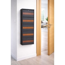 Arinna 5'li Kilitli Antrasit Metal Ayakkabılık ( Ahşap Desenli )