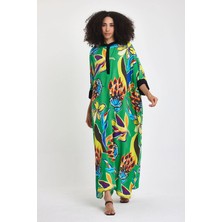 Lior Design Maxi Boy Yeşil Hakim Yaka Çiçek Desenli Uzun Boy Dokuma Elbise BCVL-24969
