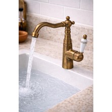 HT Prima Rustik Lavabo Bataryası Seramik Kollu Klasik Tasarım