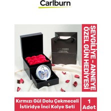 UltraMint Kırmızı Gül Dolu Çekmeceli Kutu ile Inci Kolye Seti, Özel Hediye Seçeneği