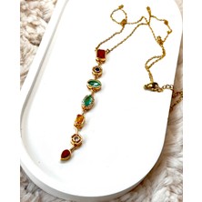 Y Model Sarkan 7 Chakra Taş Detaylı 316L Paslanmaz Çelik Kolye