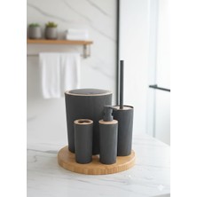 Teknosoft Center Banyo Seti Çöp Kovası Tuvalet Fırçası Sıvı Sabunluk Diş Fırçalık 4'li Set