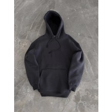 Kapüşonlu Üç Iplik Penye Basic Sweatshirt - Füme