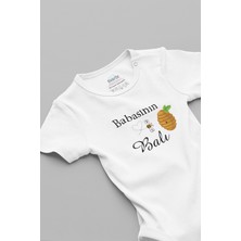 Overoz Babasının Balı Baskılı Kısa Kollu Beyaz Bebek Body Zıbın 5582