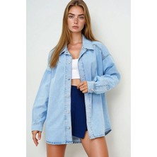 Lior Design Açık Mavi Çıtçıt Kapamalı Oversize Mevsimlik Jean Gömlek Ceket BCHNW-251184