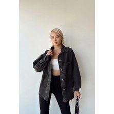 Lior Design Siyah Çift Cepli Yıkamalı Denim Gömlek Ceket BCDF-235403