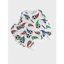 Tusem Butik Homewear Erkek Çocuk Pamuklu Şardonlu Beyaz Top Desenli Uzun Kollu Kışlık Pijama Takımı