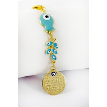 Mavi Balık Salkım Metal Ayetel Kürsi Dualı Araba Dikiz Aynası Süsü