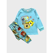 Elmas Kids Erkek Çocuk %100 Pamuklu Mavi Aslan Desenli Uzun Kollu Pijama Takımı