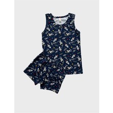 Elmas Kids Erkek Çocuk Pamuklu Lacivert Astronot Desenli Atlet Boxer Takımı