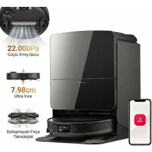 Roborock 22.000 Pa Emiş Gücü ve Kendini Yıkayan Istasyonlu Premium Robot Süpürge Halı Tanıma Mop Kaldırma Özellikli Köşelere Uzayan Fırça ve Saç Dolaşmayan Yeni Nesil Teknoloji