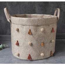 Epilons Katlanabilir Çok Amaçlı Ponponlu Yuvarlak Düzenleyici Saklama Kutusu Organizer Keçe (Maxi Boy) - 03778