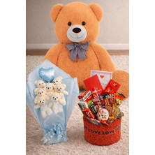 UltraMint Sevgililer Günü Hediye Seti: Peluş Ayılar, Çikolata Sepeti ve Mavi Peluş Buket