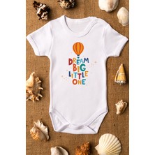 Overoz Dream Big Little One Baskılı Kısa Kollu Beyaz Bebek Body Zıbın 5563