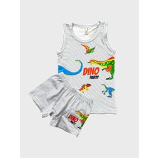 Elmas Kids Erkek Çocuk Pamuklu Beyaz Çizgili Dinozor Desenli Atlet Boxer Takımı