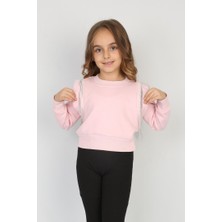 Libas Verda Üç Iplik Şardonlu Omuz Detaylı Kız Çocuk Günlük Crop Sweatshirt