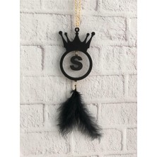 Ahşap S Harf Ayna Süsü, 8X12CM, Tüy Uzunluğu, Dekoratif ve Şık Tasarım