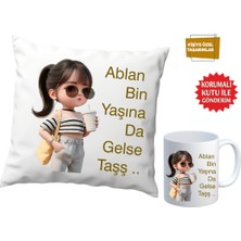 UltraMint Sevgililer Günü Için Taş Yazılı Kupa ve Yastık Seti