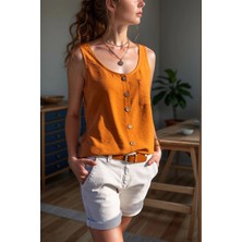 Lior Design Kiremit Askılı Düğmeli Keten Bluz BCBSK-25700-2910