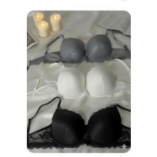 Trend Dokunuş Kadın Dolgusuz Içi Boş  Dantelli Siyah-Gri-Ekru 3'lü Sütyen Takımı