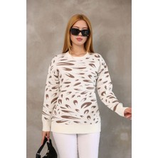 Lior Design Ekru Bisiklet Yaka Desenli Triko Kazak BCES-252032