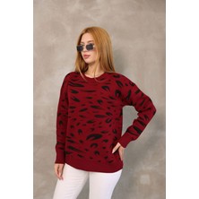 Lior Design Bordo Bisiklet Yaka Desenli Triko Kazak BCES-252032