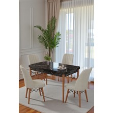 Kaktüs Avm 80X170CM Mutfak Masası Takımı | 4 Kişilik Açılır Masa Sandalye Takımı | Yemek Masası | Masa Takımı - Siyah Mermer Masa - Krem