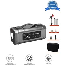 Kuzgun Ticaret Şarjlı 10.000 Mah Taşınabilir Araç Hava Kompresörü Akü Takviyeli Dijital Ekranlı Işıklı