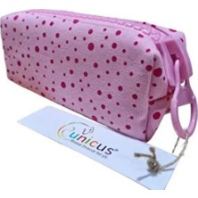 Marka Unicus Big Zip Puantiyeli Keten Kalemkutu 921-PEMBE Fermuar