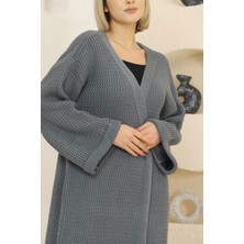 Lior Design Gri Duble Kol Uzun Tesettür Triko Hırka BCES-253000