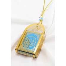 El Yapımı Mavi Cam Nazar Boncuklu Mini Kur'an-I Kerim Araba Dikiz Aynası Süsü