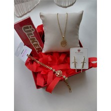 UltraMint Kırmızı Hediye Kutusu Seti: Çelik Kolye, Bileklik, Küpe ve Çikolata