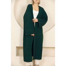 Lior Design Zümrüt Yeşili Duble Kol Uzun Tesettür Triko Hırka BCES-253000