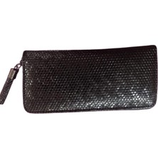 Zy Plus Siyah Desenli Suni Deri Portföy Cüzdan 19X11 cm