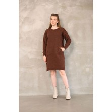 Lior Design Kahverengi Çift Cepli Bisiklet Yaka Tunik Elbise BCES-252022-1