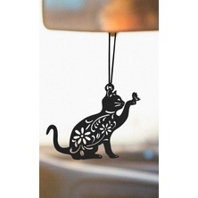 Metal Çiçekli Kelebekli Kedi Dikiz Aynası Süsü, Şık ve Zarif Tasarım