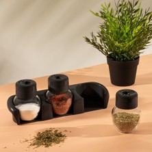 Plastik Standlı Baharatlık Takımı 3’lü – Tuz Baharatlık Seti, 210 ml