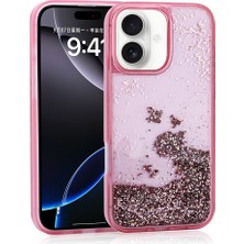 Ceponya iPhone 16 Kılıf Sıvılı Simli Şeffaf Arka Yüzey Liquid Glittery Silikon Kapak