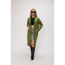 Lior Design Zeytin Yeşili Salaş Yumuşak Dokulu Triko Hırka BCES-252009